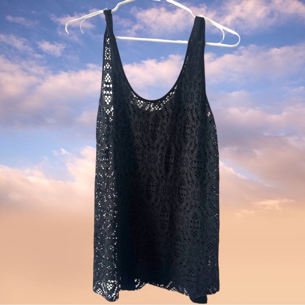 Lola and Sophie Size Small Swim Coverup, Embroidered, Sheer Front, Solid Back